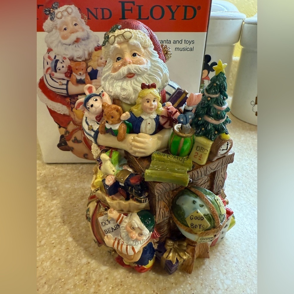 Fitz & Floyd Santa and Musical Toys Music Box Christmas Decor Colorful Figurine